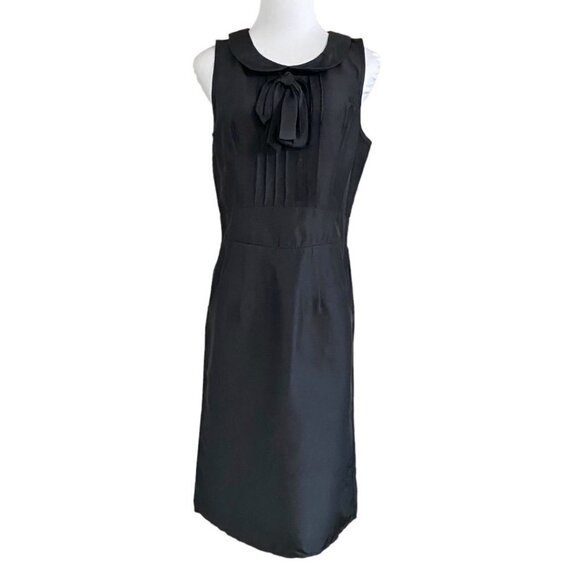 NWT VOOM BY JOY HAN BLACK 100% SILK SLEEVELESS BOW TIE NECK SHEATH MIDI DRESS - Picture 1 of 10